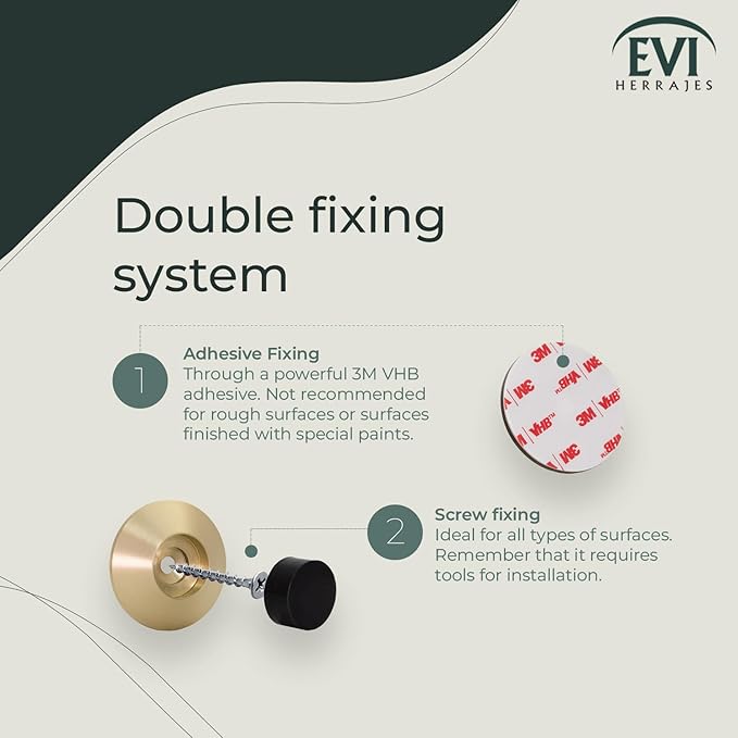 Evi Herrajes | Adhesive Door Stop | Wall Mounted | 1,37x0,59" | Matt Brass | Conical Shape | Two Rubbers Included | Adhesive or Screw Installation