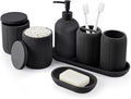 Bathroom Accessories Set - 7-Piece Resin Bathroom Set, Toothbrush Holders Set, Soap Dispenser, Qtip Holder Dispenser, Tumbler, Soap Dish & Tray, Modern Bath Decor for Home Dorm Hotel (Black)