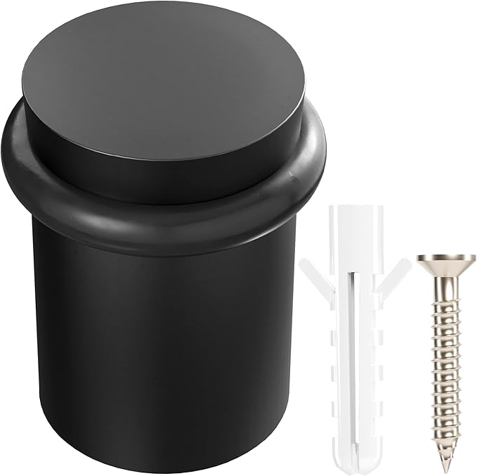 NYCO - Floor Door Stopper Chrome Door Stop - Classy Solid Steel Modern Heavy Duty Door Stoppers - Floor Mount Anchor Screw - Wall Protector for Commercial Door (1.5 Inch Black Finish)