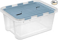 Sterilite 24 Pack Hinged Lid Storage Box, 20 Qt Plastic Container, Washed Blue - Home Organizer Tote for Storing Shoes, Crafts, Clothing, or Decor