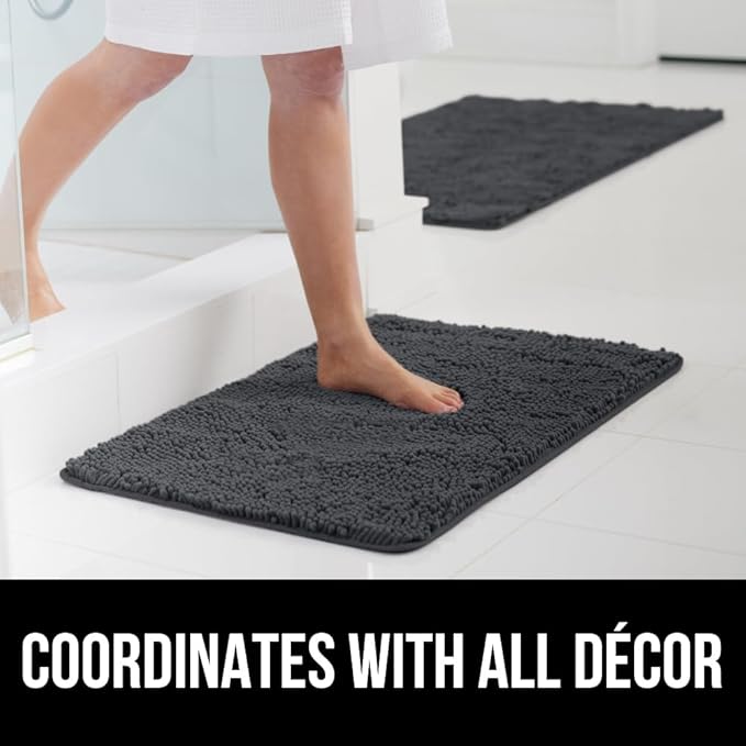 GORILLA GRIP Bath Rug Mat 30x20, Thick Soft Absorbent Chenille, Quick Dry Microfiber Mats, Rubber Backing Washable Shower Floor Rugs, US Designed Bathroom Bathmat Home Decor Accessories, Charcoal