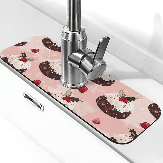 Faucet Draining Mat For Kitchen Sink, Cream Puddings Diatom Mud Absorbent Drain Pad For Bathroom Kitchen Sink Splash Guard Drying Mat