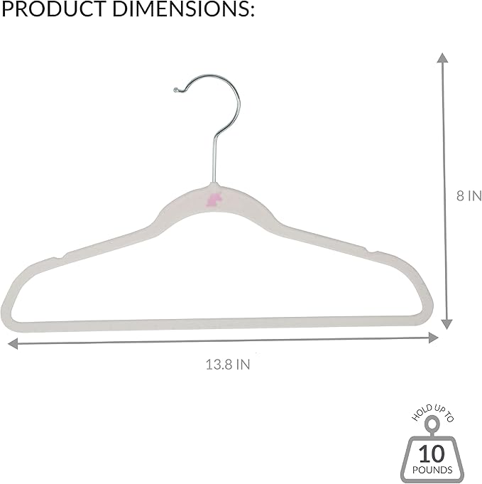 Simplify 25 Pack Kids Velvet Hangers | Slim | Non-Slip Design | Space Saving | Childrens Clothes | Shirts | Pants | Dresses | Baby Nursery | Closet Storage & Organization | White