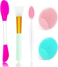 5PCS Silicone Scrubber Set, Lip Scrub Brush, Silicone Face Cleansing Brush, Face Applicator Tool and 2PCS Exfoliating Brushes for Men Women