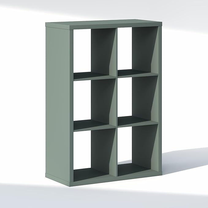 Furinno Cubic Closet Organizers and Storage, 6-Cube Closet Organizer, Open Shelf Closet Storage, Extra Thick Frame for Wardrobe, Bedroom, Living Room, Sage Green