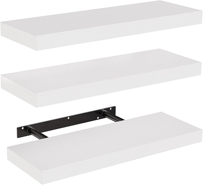 AMADA HOMEFURNISHING Floating Shelves, Wall Shelves for Bathroom/Living Room/Bedroom/Kitchen Decor, White Shelves with Invisible Brackets Set of 3 - AMFS08 | AMADA HOMEFURNISHING, Floating Shelves, Wall Shelves, for Bathroom, for Living Room, for Bedroom