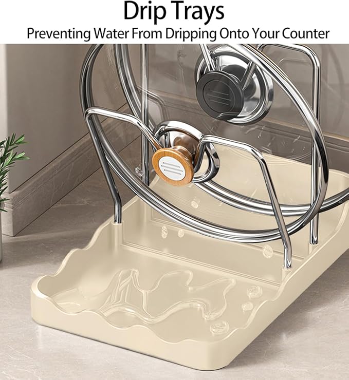 Pot lid Holder And Spoon Rest, 2 Layers Lid And Spoon Rest Pot Lid Organizer With Drip Tray, Multifunctional Utensils Pan Pot Cover Lid Rack Shelf for Pot Lids, Spatulas, Spoons (White)