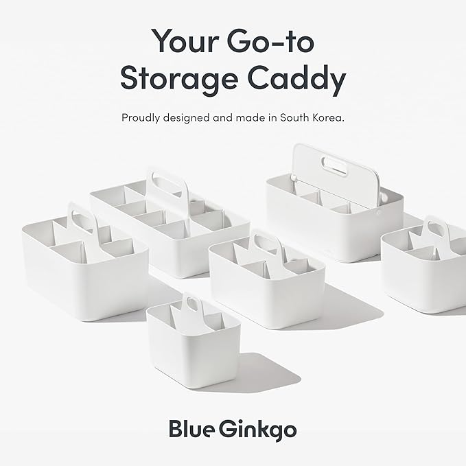 BLUE GINKGO Stackable Organizer Caddy – Korean-Made Portable Tote for Bathroom, Office, Crafts, or School Supplies (Rectangle, Pink)