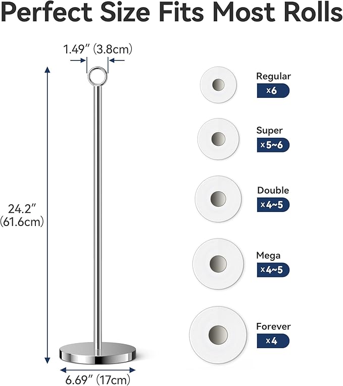 Toilet Paper Holder Stand(with Reserve Function), Free-Standing Spare Rolls Storage Holder, Stainless Steel