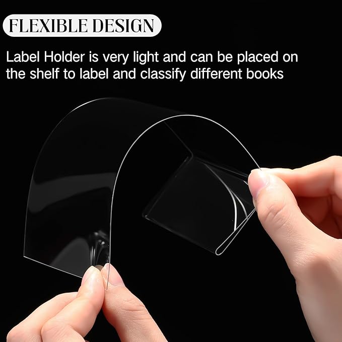 Containlol 50 Pcs Moveable Shelf Label Holders, Clear Bookshelf Label Library Shelf Markers Bookshelf Divider Tags for Library Office Classroom Home(3 x 1.6 Inch)