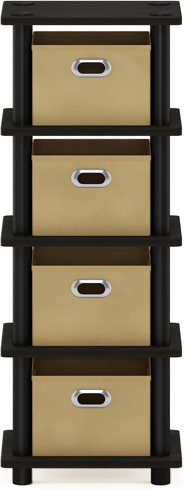 Furinno LACi 4-Bins System Rack, 11.3(W) x 28.8(H) Inch, Espresso/Black