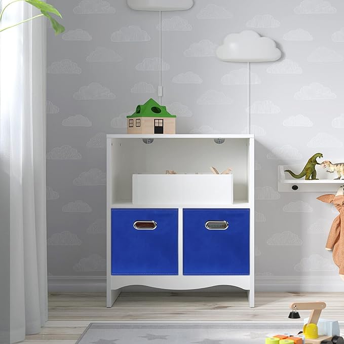 Black Fabric Cubby Storage Bins,13x13x13 Inches ,Cube Organizer Bin Foldable Storage Boxes with Dual Handles Fabric Organizer Box and collapsible Storage basket,Set of 6 ,Dark Blue