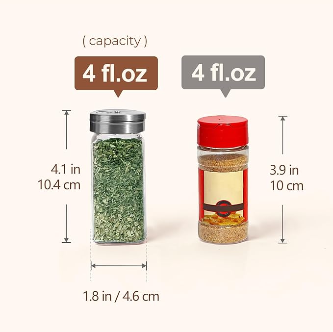 ComSaf Spice Jars with Shaker lids Adjustable, 4oz 6PCS, 9 DIY Labels, Spice Jars Trial Set & Supplement Set, Empty Ingredient Containers and Square Ingredient Bottles for Kitchen and Seasoning