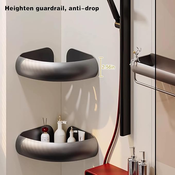 VOLPONE Corner Shower Caddy with Razor Holder Adhesive Shower Shelf Corner No Drilling (adhesive mounting, no suction cup) Bathroom Shower Organizer Storage Rack (2-Pack, Black)