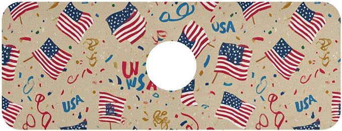 Kitchen Sink Splash Guard 1 PC 14.7 Inch Sink Faucet Mat Splash Guard for Bathroom Countertop Water Absorbent Foldable Cuttable Soft Washable Brown Patriotic American Flags