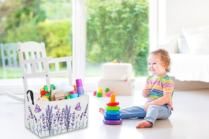 Sanjiaofeng Rectangular Kids Basket Flower Storage Bins,Girls Storage Basket with Handles.Clothers,Books,Kid's Gifts Bins. (lavender)