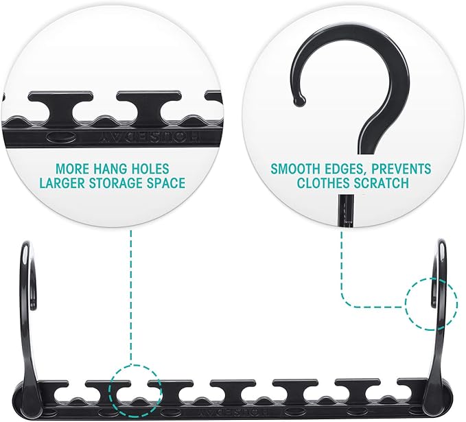 HOUSE DAY Sturdy Plastic Space Saving Hangers 12 Pack, Cascading Hangers Organizer Closet Space Saver 80% and Wrinkle Free Clothes, Multi Collapsible Hanger for Heavy Clothes, Shirts, Pants (Black)
