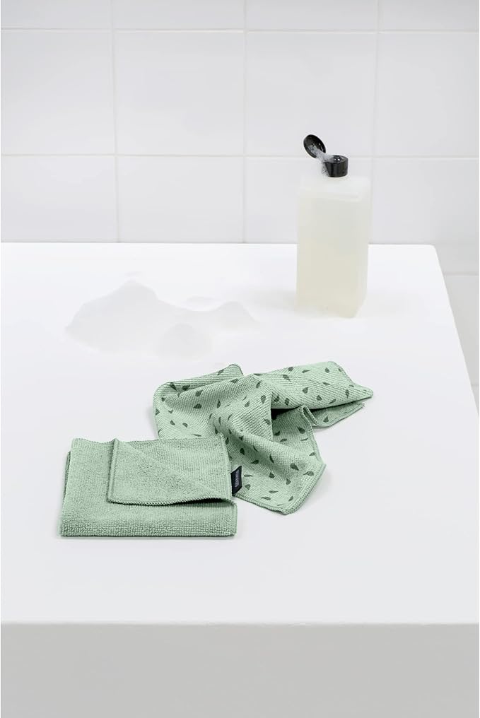 Brabantia x2 Microfiber Cleaning Dish Cloths (Jade Green) Absorbent Hygenic Rags for Washing, Cleaning, Drying (12x12)