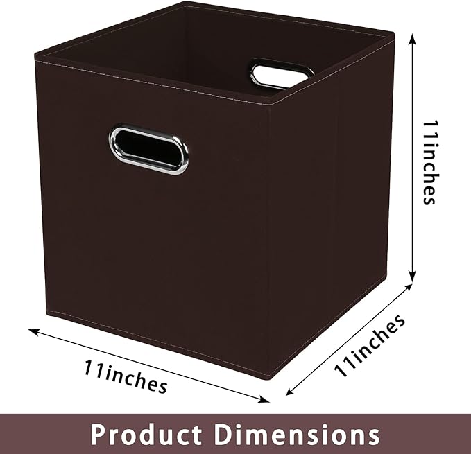 Fabric storage bins Cubes, Fabric Cube Organizer with Handle, Foldable Cube Bins for Cloth or Accessary Storage, 11x11x11, Set of 6, (Coffee)