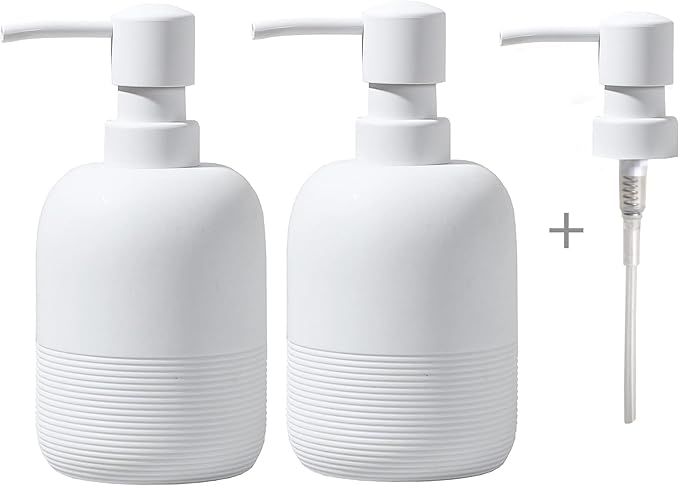 White Soap Lotion Dispenser with A Spare Pump,Liquid Hand Soap Dispenser Sets for Bathroom Countertop,2pcs/Set Soap Dispenser for Kitchen