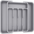 Lifewit Silverware Drawer Organizer, Expandable Utensil Tray for Kitchen, BPA Free Flatware and Cutlery Holder, Adjustable Plastic Storage for Spoons Forks Knives, 8.9-14.7 x 12.2", Gray