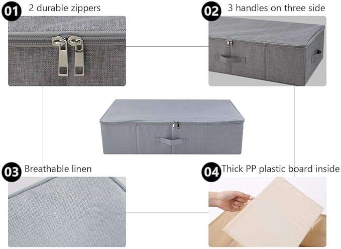 iwill CREATE PRO Folding Washable Dustproof Under bed Storage Bins with Lids, Underbed Storage Containers for Closet, Wardrobe Clothes, Blanket, Duvets, Sweaters Organizer, Dark Gray, Pack of 3