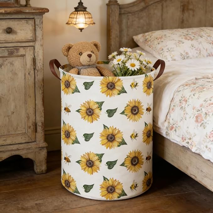 Bee hamper,Waterproof foldable Kids laundry basket,Nursery Hamper,Bee Room decor,Toy organizer,Dirty clothes basket(Bees)