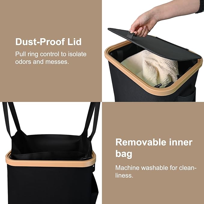 100L Large Laundry Hamper with Lid Wheels, Rolling Laundry Basket with Removable Bag Side Pockets, Heavy-Duty Laundry Room Organization and Storage for Dorm Small Spaces (Black)
