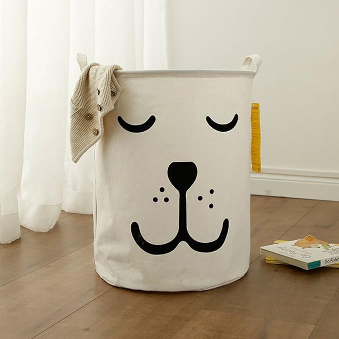 FANKANG Storage Basket, Nursery Hamper Canvas Laundry Basket Foldable with Waterproof PE Coating Large Storage Baskets for Kids Boys and Girls, Office, Bedroom, Clothes,Toys（dog）