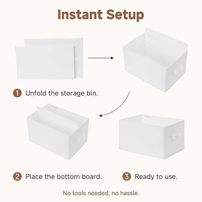 StorageWorks Collapsible Shelf Baskets, Storage Bins for Clothes, Closet Organization and Storage, White, 3-Pack, Large