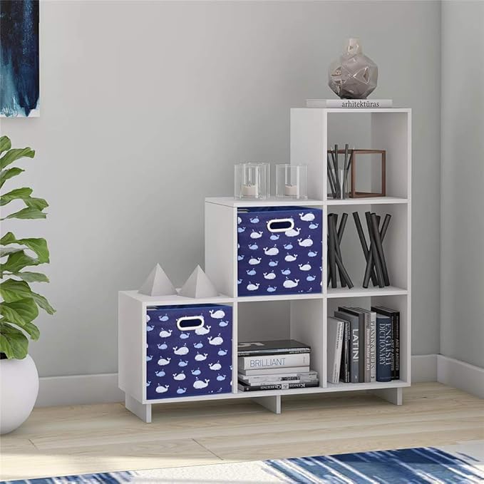 Whale Collapsible Cloth Storage Cube Baskets Blue Fabic Cube Bins 10.5x 10.5 x11 in Foldable Storage Cube Boxes Folding Storage Inserts Drawer for Cube Organizer Storage ,QY-SC11-3