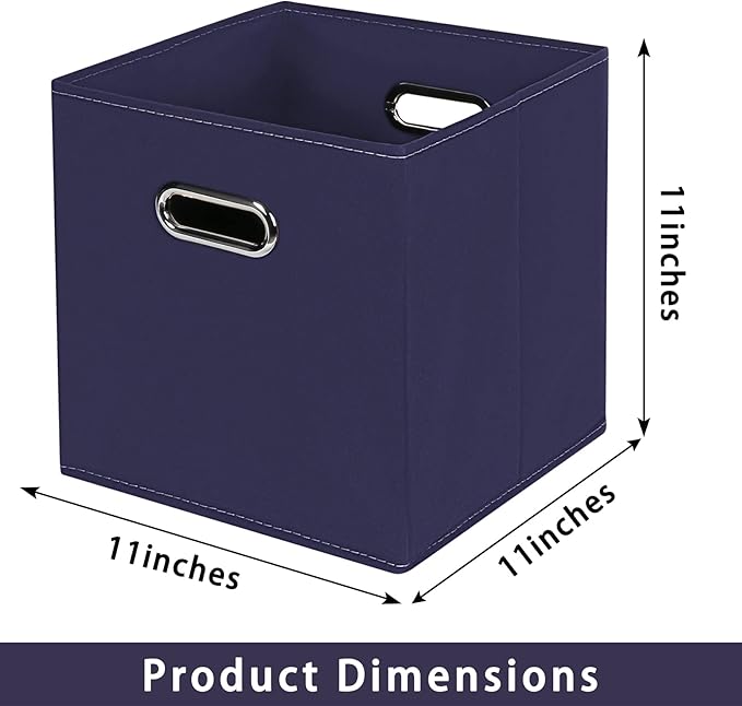 Navy Blue Fabric Storage Bins, Set of 3, 11x11x11, Foldable Cube Bins for Cloth or Accessory Storage