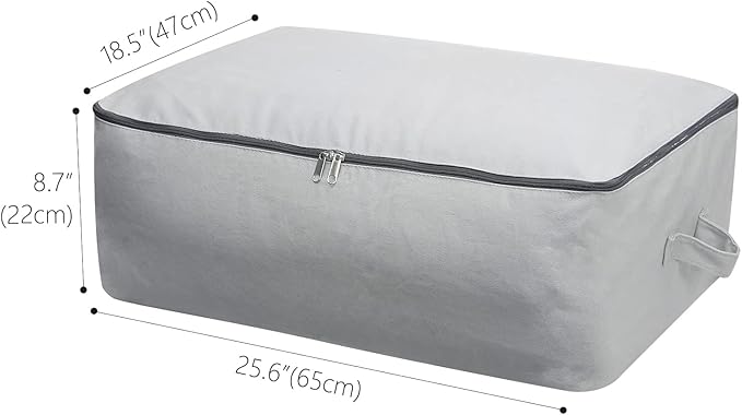 Omygarden Ultra Thick Fabric Clothes Canvas Storage Bag Foldable Closet Organizer Bag with Reinforced Handle Sturdy for Sweaters, T-shirts, Blankets, Coats, 3 Pack, Light Gray
