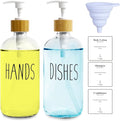 2 Pack Clear Glass Soap Dispenser with Plastic Pump, Transparent Dish and Hand Soap Dispenser Set, Refillable Reusable Apothecary Soap Pump Dispenser Bottles for Bathroom and Kitchen