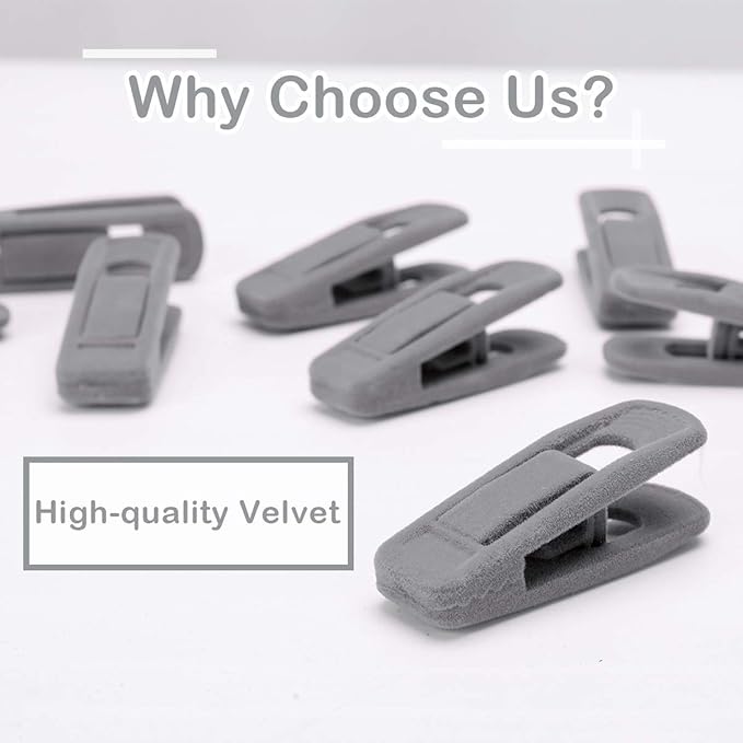 Trgowaul Velvet Hangers Clips, Pants Hangers Velvet Clips, Strong Finger Clips Perfect for Thin Velvet Hangers (20pc, Grey)