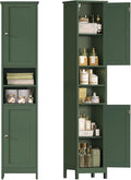 TEENFON 67" Tall Bathroom Cabinet with Adjustable Shelves and Doors, Narrow Bathroom Storage Cabinet for Small Space, Living Room, Entryway, Kitchen, Green