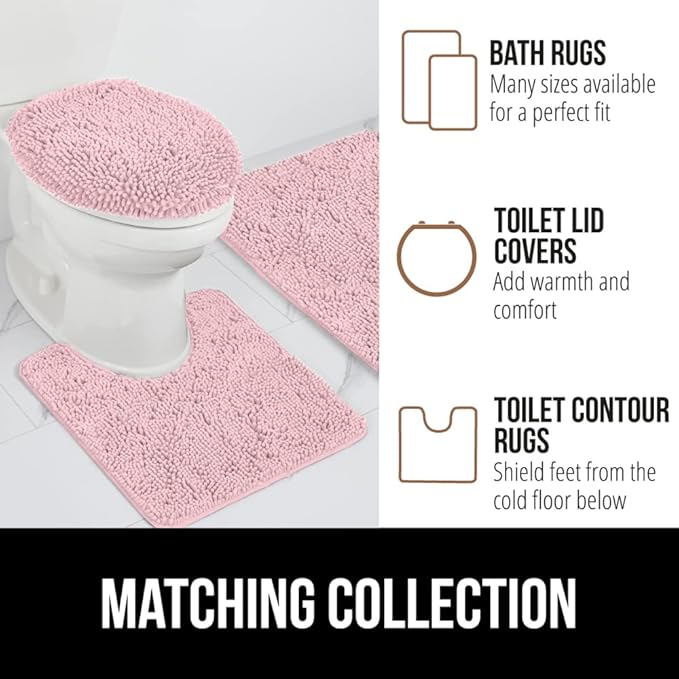 GORILLA GRIP Bath Rug Mat 44x26, Soft Absorbent Chenille, Quick Dry Microfiber Mats, Rubber Backing Washable Shower Floor Rugs, Bathmat Runner, US Designed Bathroom Home Decor Accessories Light Pink