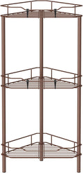 3 Tier Floor Standing Corner Shower Caddy Organizer Shelf with Hooks, Bathroom Shelves Stand Rack, Coffee