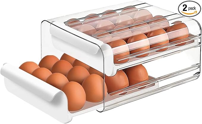 Large Capacity Egg Holder for Refrigerator, Egg Storage Container Organizer Bins, Stackable Clear Plastic Storage Egg Organizer with Handles, Household Egg Holder for Fridge(2 Layer)