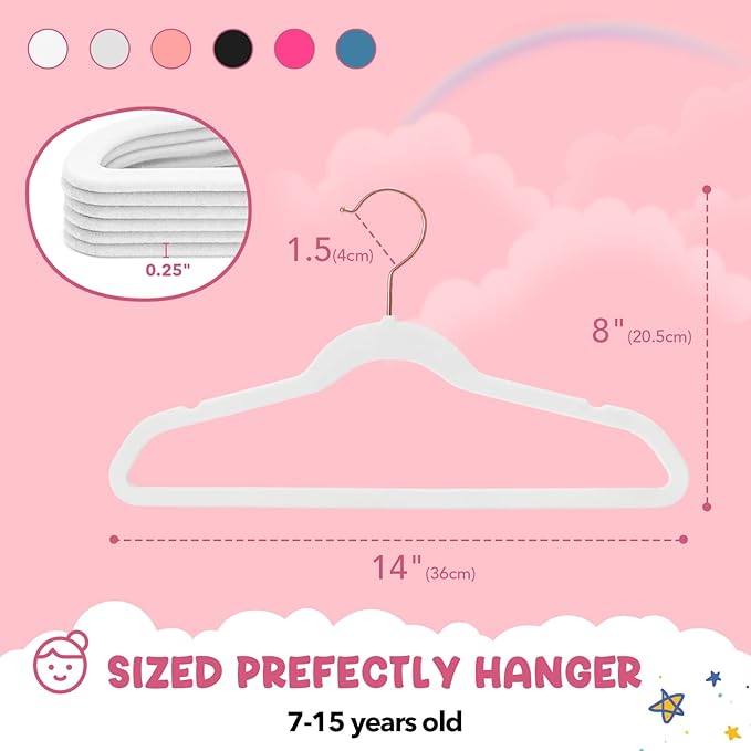 HOUSE DAY Velvet Kids Hangers 120 Pack, Premium Children Hangers for Closet, Ultra Thin Cute Kids Clothes Hanger, Small Non Slip Felt Hanger 14 Inch for Toddler Clothes, White
