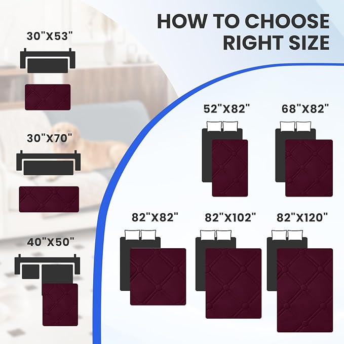 Waterproof Dog Bed Cover, Non-Slip Dog Blanket for Couch, Couch Covers for Dogs Washable, Pet Blanket for Furniture, Pet Bed Mat for Sofa, Car, Pet Supplies Christmas (68x82 Inch, Burgundy)