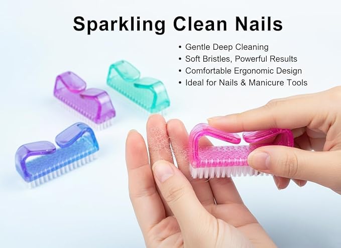 3Pcs Different Kinds of Fingernail brush with Plastic Handle Nail brush for cleaning Fingernails - Easy to use Nail Scrub brush - Nail Cleaner Nail brushes for Hands Feet(pink)