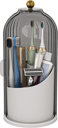 Zufudo Dustproof Toothbrush Holders with Cover, Rotating Electric Toothbrush and Toothpaste Holder for Bathroom Countertop, 3 Slots Makeup Brushes Organizer, Grey White