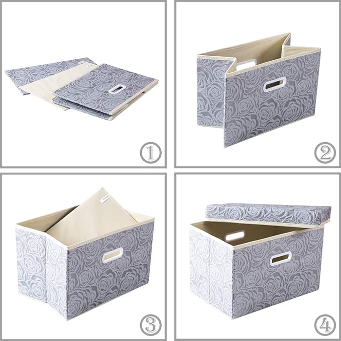 PRANDOM Larger Collapsible Storage Cubes with Lids Fabric Decorative Storage Bins Boxes Organizer Containers Baskets with Cover Handles for Bedroom Closet Living Room 17.7x11.8x11.8 Inch 3 Pack