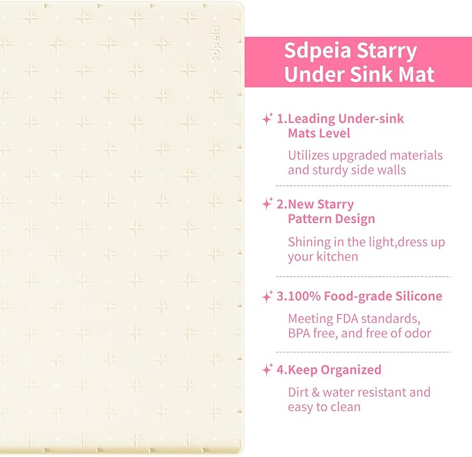 Sdpeia Under Sink Mat 19"×19" Waterproof Silicone Cabinet Liner & Sink Protector for Kitchen & Bathroom, Multi-Purpose Organizers Tray for Pets, Laundry, Cat Litter Mat