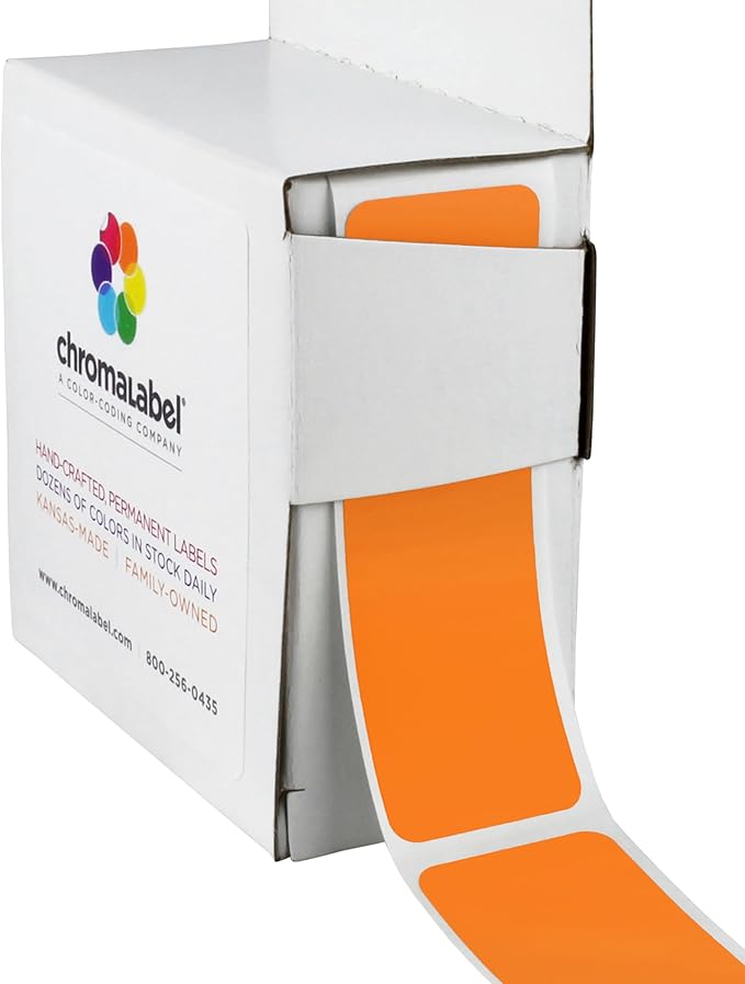 ChromaLabel 1 x 3 Inch All Purpose Permanent Color Code Rectangle Labels, 250 Labels per Dispenser Box, Orange