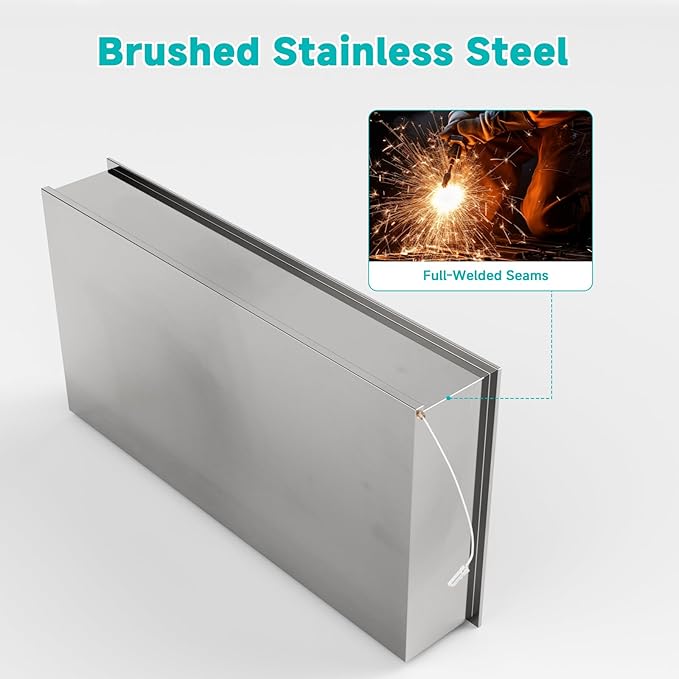 TSIBOMU Stainless Steel Shower Niche with LED Lights 12" x 24" Recessed Wall Niche, No Tile Needed Bathroom Storage Shelf (Brushed)