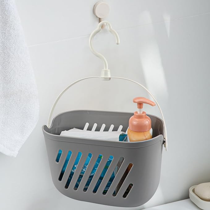 Hanging Shower Caddy Basket Plastic Hanging Shower Caddy with Hook Portable Kitchen Organizer Storage Basket for Bathroom Kitchen Pantry Bathroom Dorm Room（Grey）