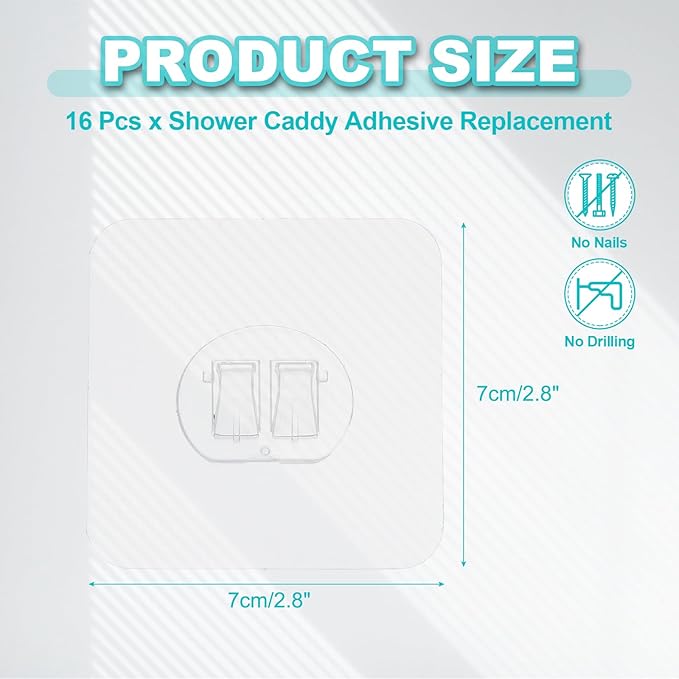 uxcell 16Pcs Shower Caddy Adhesive Replacement, 2.8x2.8 Round No Drilling Shower Caddy Hook Waterproof Adhesive Wall Hooks for Bathroom Soap Holder Kitchen Racks, Clear 1 Hook