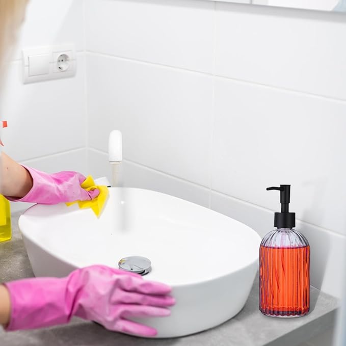 3 Pack Glass Soap Dispenser with Rust Proof Pump, 14 Oz Refillable Liquid Soap Dispenser for Bathroom & Kitchen (Grey)